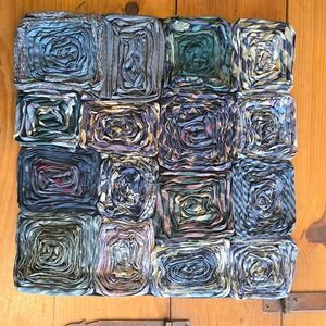Vintage Dreamweavers Handmade Silk Tie Pillow Cover with Hand-Rolled Roses